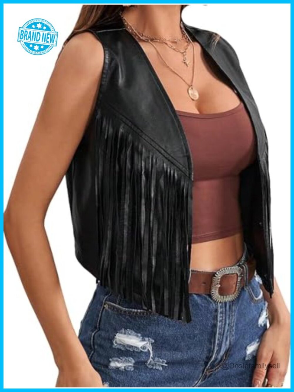 Women Faux Suede Fringe Vest 70s Hippie Sleeveless Open Front Crop Waistcoat